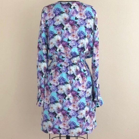 Wyatt Collection Floral Silk Long Sleeve Dress Size Medium - Picture 4 of 14
